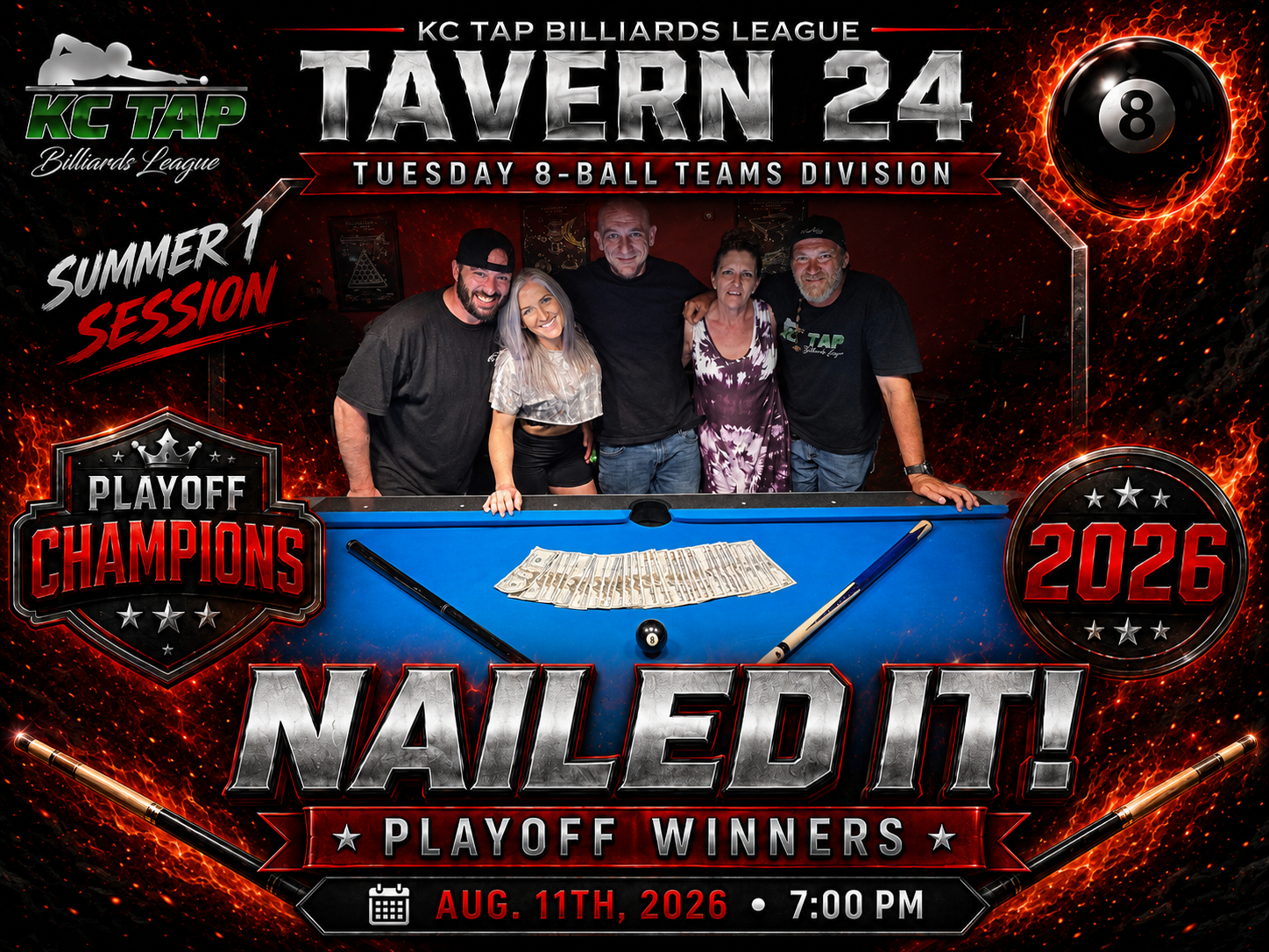 Tavern 24 Tue Spring 2026 8-Ball Playoff winning picture